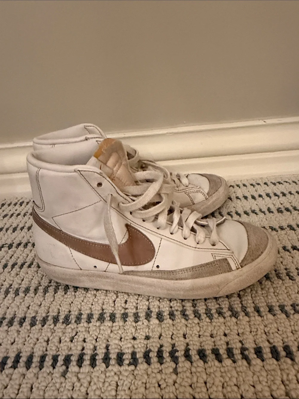Nike Women's White High-Top Sneakers with Tan Swoosh